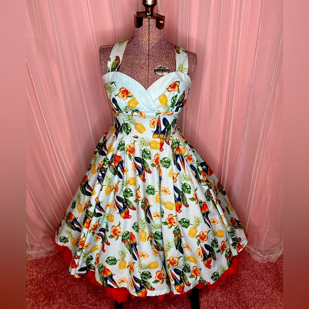 Hell Bunny Tropical Parrot Swing Dress size Medium